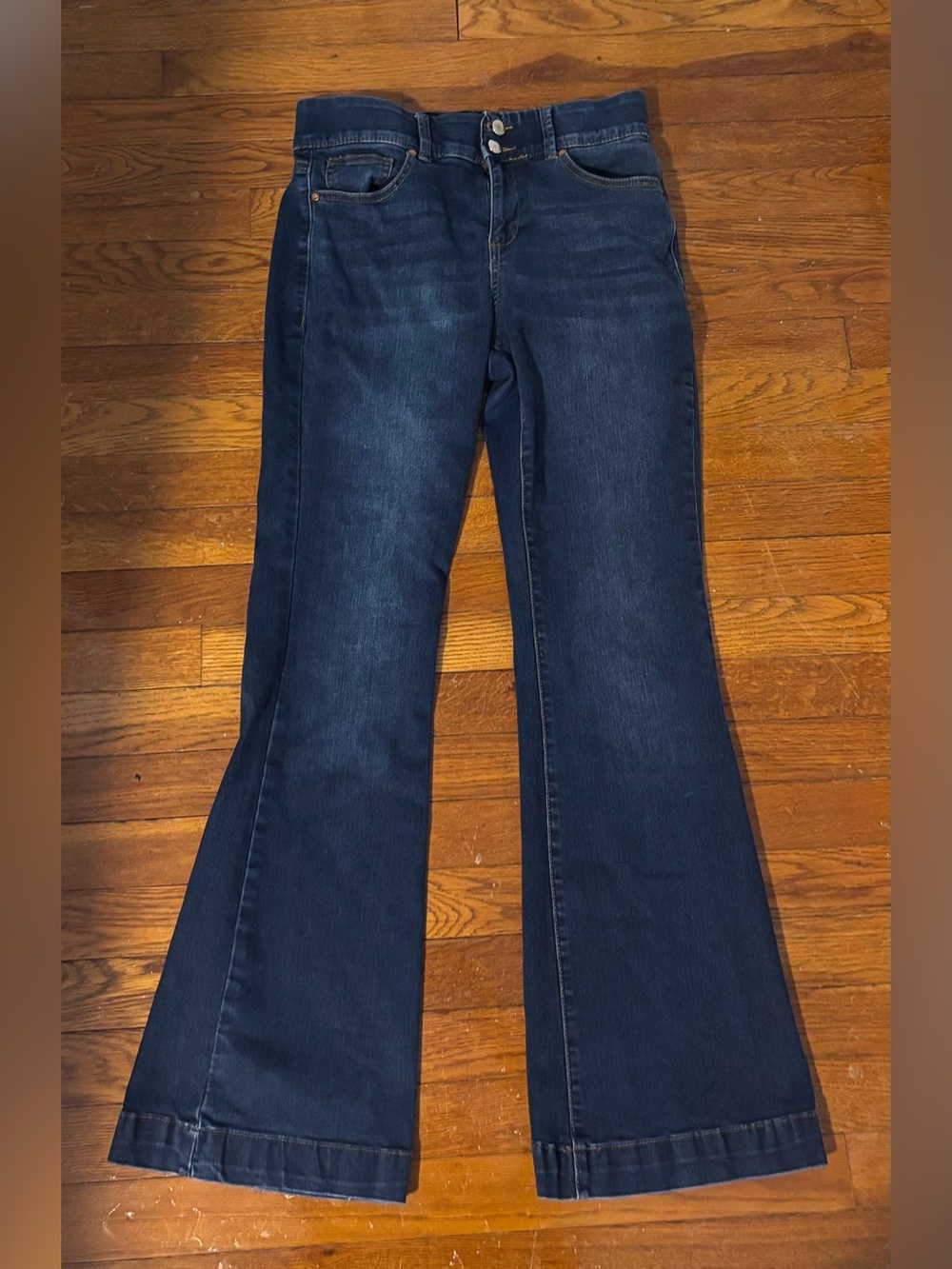 High-Rise Dark Stretchy Waist Blue Flare Jeans - Wide Leg